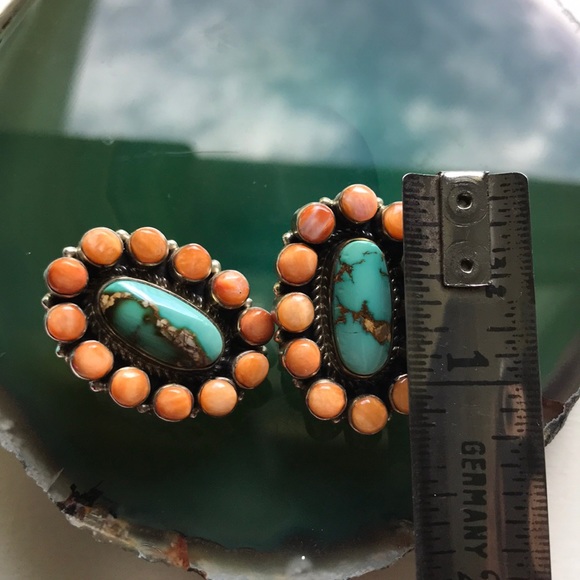 *SOLD* Native American Turquoise & Coral Earrings - Picture 5 of 6